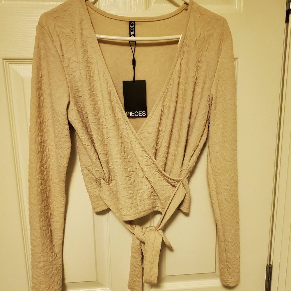 New With Tags PIECES Women's V Neck Cardigan Bolero Shrug Top Ties At Front